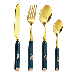 4PCSPorcelain handle dinnerware dark green